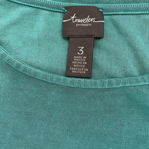 TRAVELERS BY CHICO’S TEAL TOP 95% ACETATE 5% SPANDEX SIZE 3 MACHINE WASH & DRY - Picture 3 of 6